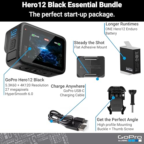 GoPro Hero12 Black E-Commerce - Caméra d'action étanche avec vidéo Ultra HD 5,3K60, photos 27 MP, HDR, capteur d'image 1/1,9", streaming en direct, webcam, stabilisation (reconditionné) – Image 2