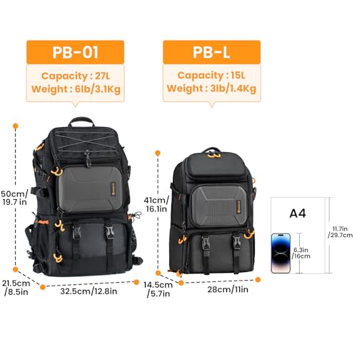 TARION Grand Sac Photo 27L- Professionnel Sac à Dos pour Appareil Photo avec Compartiment Ordinateur Portable 15,6" et Housse Imperméable | Pour Photographe, Randonnée et Voyage (PB-01) – Image 2