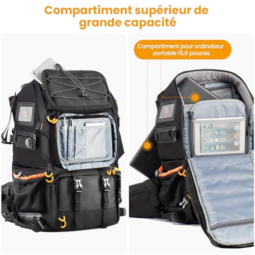 TARION Grand Sac Photo 27L- Professionnel Sac à Dos pour Appareil Photo avec Compartiment Ordinateur Portable 15,6" et Housse Imperméable | Pour Photographe, Randonnée et Voyage (PB-01) – Image 3