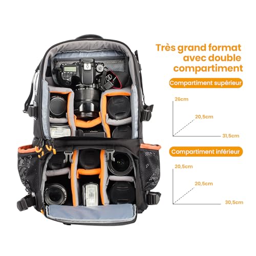 TARION Grand Sac Photo 27L- Professionnel Sac à Dos pour Appareil Photo avec Compartiment Ordinateur Portable 15,6" et Housse Imperméable | Pour Photographe, Randonnée et Voyage (PB-01) – Image 4
