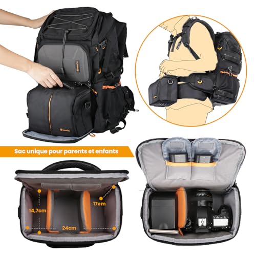 TARION Grand Sac Photo 27L- Professionnel Sac à Dos pour Appareil Photo avec Compartiment Ordinateur Portable 15,6" et Housse Imperméable | Pour Photographe, Randonnée et Voyage (PB-01) – Image 5