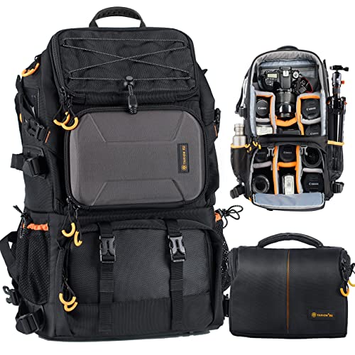 TARION Grand Sac Photo 27L- Professionnel Sac à Dos pour Appareil Photo avec Compartiment Ordinateur Portable 15,6" et Housse Imperméable | Pour Photographe, Randonnée et Voyage (PB-01)
