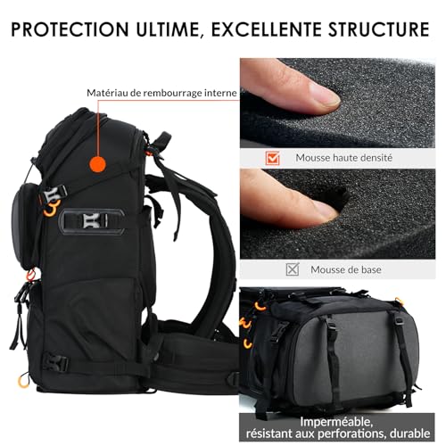 TARION Grand Sac Photo 30L- Professionnel Sac à Dos pour Appareil Photo avec Compartiment Ordinateur Portable 17,3" et Housse Imperméable | Pour Photographe, Randonnée et Voyage – Image 4