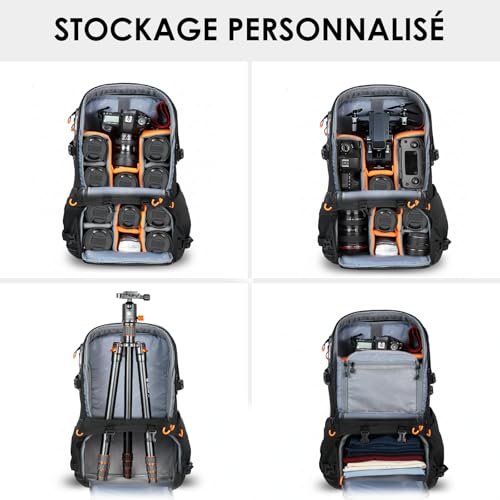 TARION Grand Sac Photo 30L- Professionnel Sac à Dos pour Appareil Photo avec Compartiment Ordinateur Portable 17,3" et Housse Imperméable | Pour Photographe, Randonnée et Voyage – Image 5